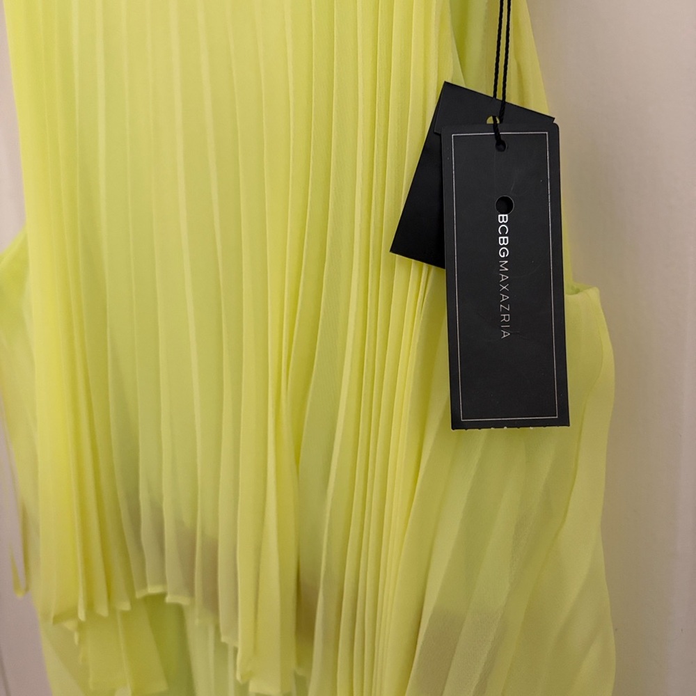 BCBGMaxAzria Neon Citron Pleated Sleeveless Maxi - Picture 5 of 5
